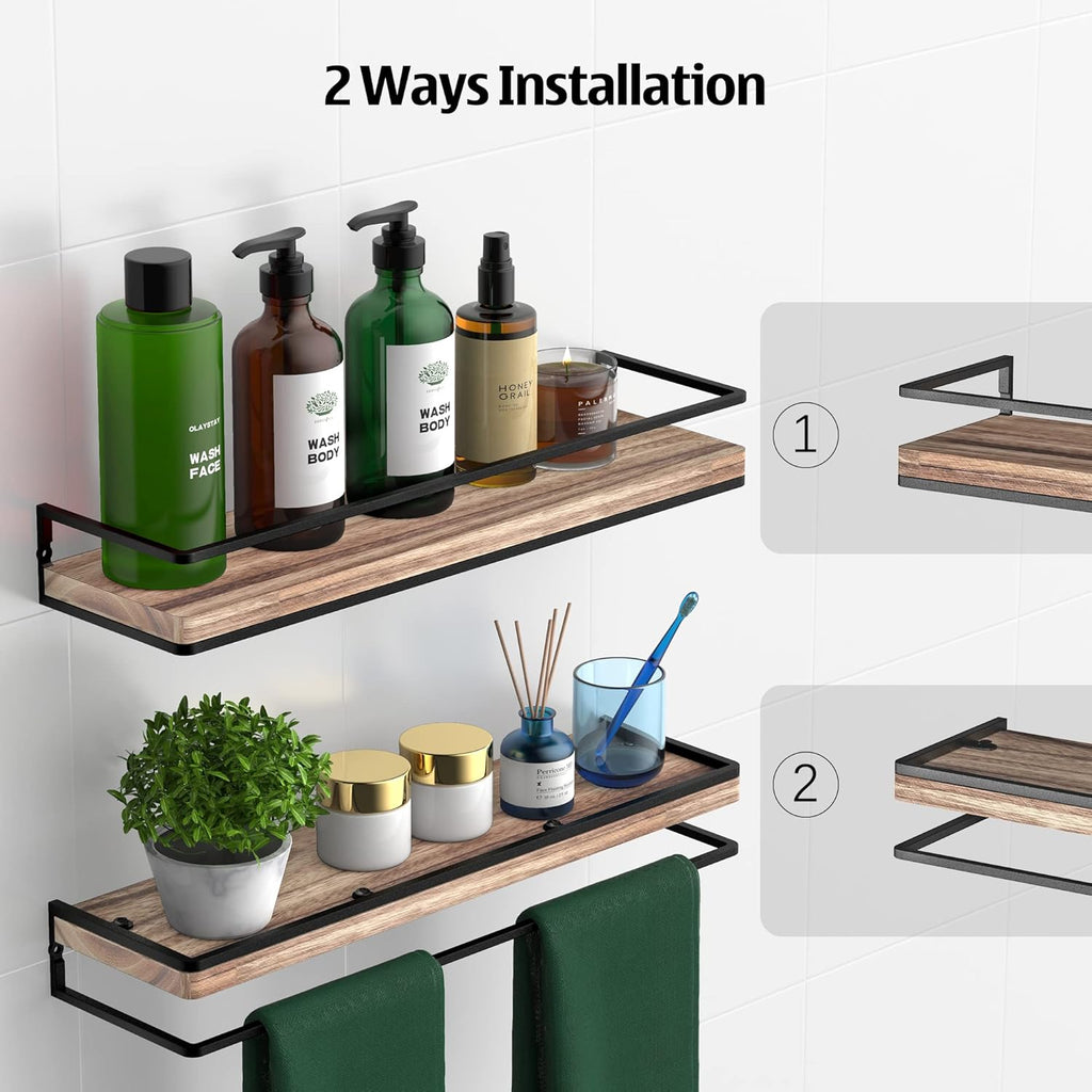 Meangood Floating Shelves - Rustic Wall-Mounted Storage Set of 2 for Bedroom, Living Room & Kitchen