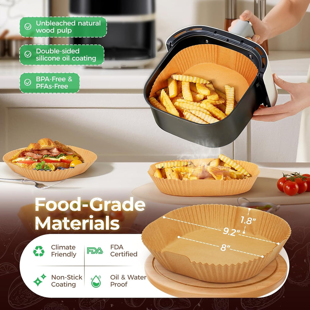 Air Fryer Liners - 150 Pcs Disposable Unbleached Parchment Paper | Non-Stick & Waterproof for 5-8 QT Baskets