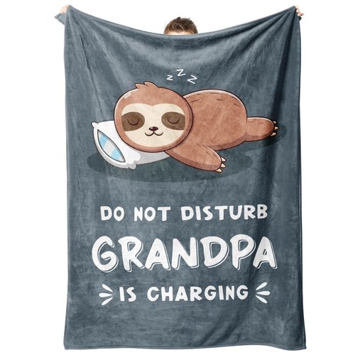 Funny Gifts for Grandpa, Grandpa is Charging Sloth Blanket, Grandpas Birthday Gift, Grandpas Gifts from Grandkids for Fathers Day Christmas, Soft Sloth Blanket for Grandfather 60" x 80"