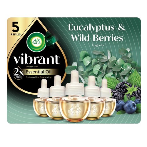 Air Wick Vibrant Plug In Scented Oil Refill, Infused with Essential Oils, Plug In Air Fresheners for Home, Eucalyptus & Wild Berries, 5 ct