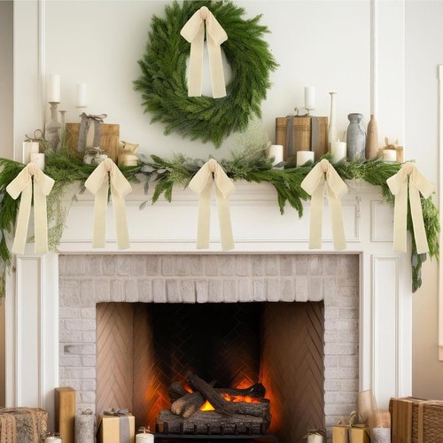Beige Velvet Bows by [Brand Name] - 24 Pcs Christmas Tree Ornaments | Perfect for Home Decor & Weddings (5 x 7 Inch, 1 Inch Width)