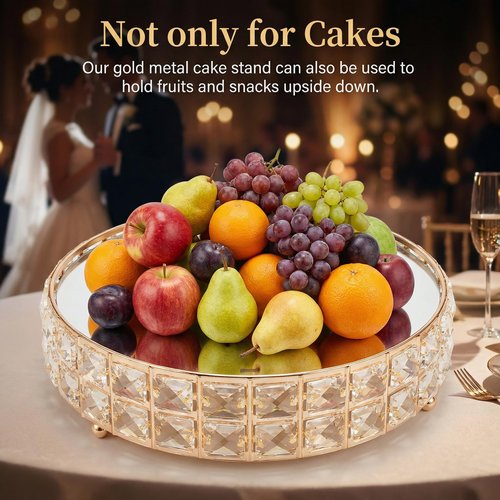 Goaste 3 Pack Crystal Cake Display Stand with Mirror, 14" 12" 10" Metal Pedestal Gold Round Cake Plate Stand, Dessert Cookies Fruit Serving Tray with Shining Crystal Beads for Wedding, Birthday Party