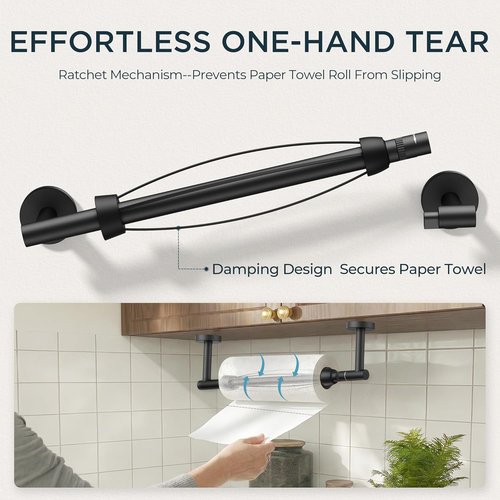 FORIOUS Paper Towel Holder - Wall Mounted SUS304 Design | One-Handed Tear Mechanism, Matte Black