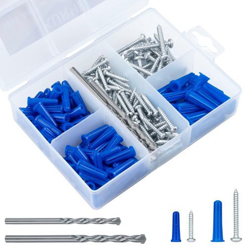 KURUI Wall Anchors & Screws Assortment Kit - 200PCs Concrete & Drywall Anchors with Drill Bit
