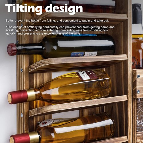 Homde Wine Rack Wall Mounted Wood,Alcohol Shelf with Bottle Stemware Glass Holder Rustic Whiskey Display Storage with Cork Storage for Home Bar Kitchen Decor (Regular Without LED)