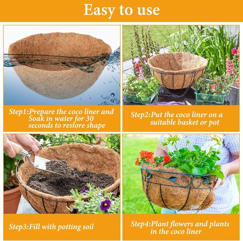 Legigo 8-Inch Coco Fiber Hanging Basket Liners - 100% Natural Round Replacement for Flowers & Vegetables