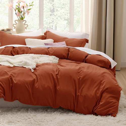 Bedsure King Size Duvet Cover Set - Extra Soft Prewashed Cotton-Like 3-Piece Bedding in Terracotta | Includes Zipper Closure and 2 Pillow Shams