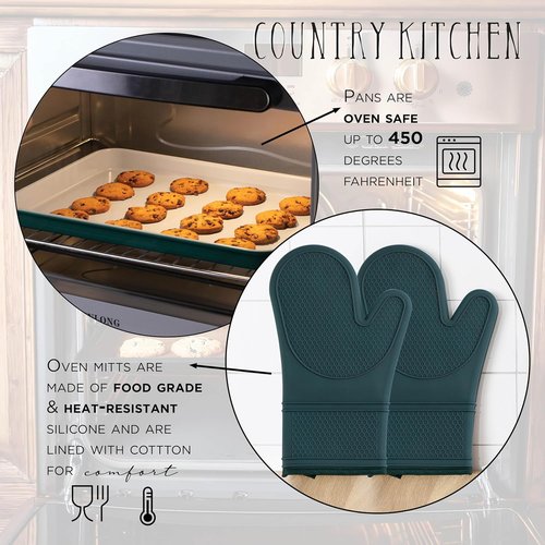 Country Kitchen Nonstick Bakeware Set - Deluxe Heavy Duty, Easy Release, Sage | 13 Pcs