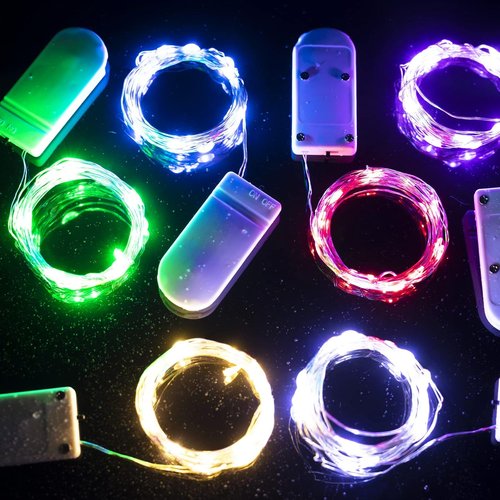 Brightown 12 Pack LED Fairy Lights - Waterproof Battery Operated Silver Wire String Lights | 7 Feet, Blue & White for Weddings, Parties, and Home Decor