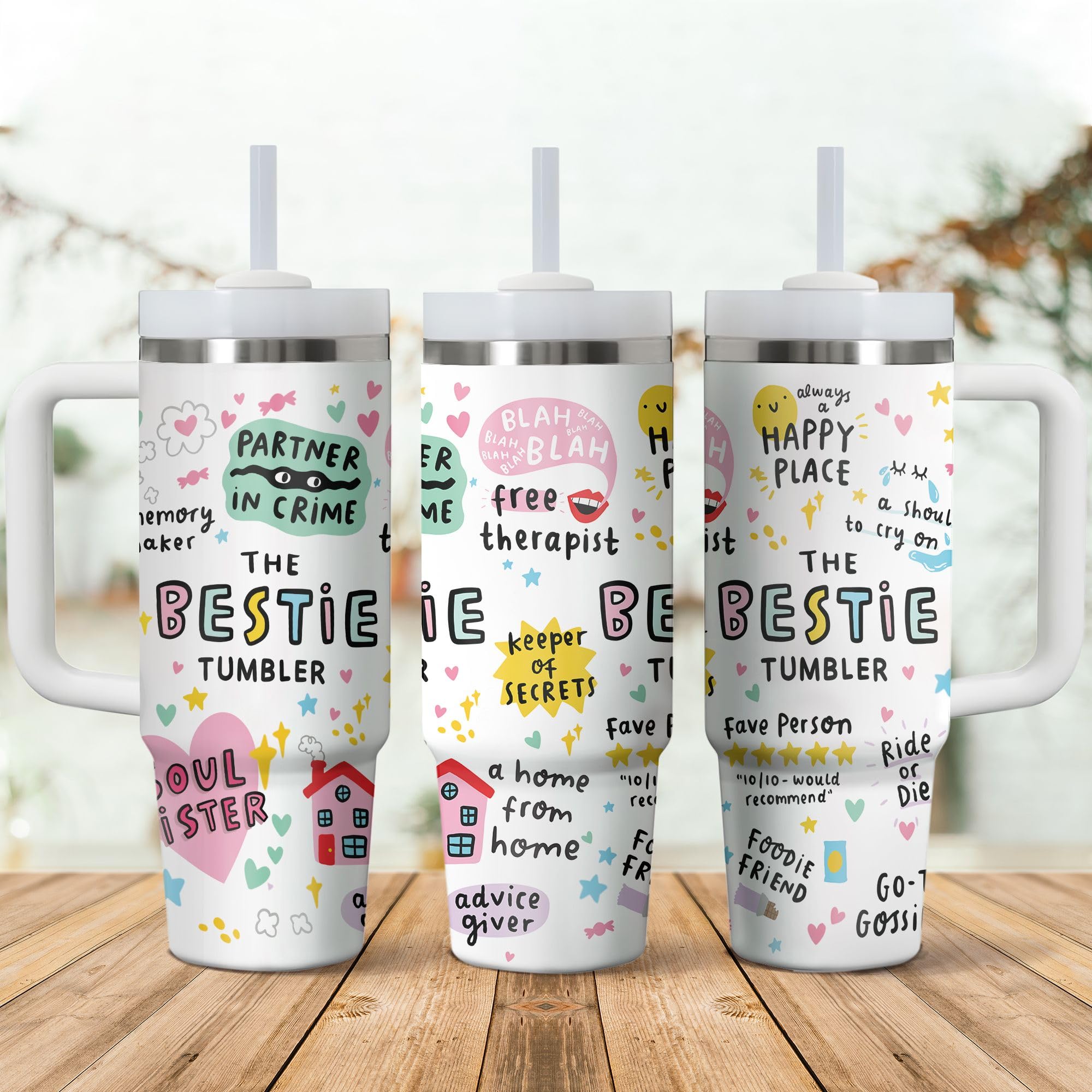 Gossby Bestie Gift for Women - 30oz THE BESTIE TUMBLER - Friend Tumbler for Women - Christmas, Birthday, Friendship Gifts - Funny Best Friend Gift - Stainless Steel Insulated Travel Mug with Handle