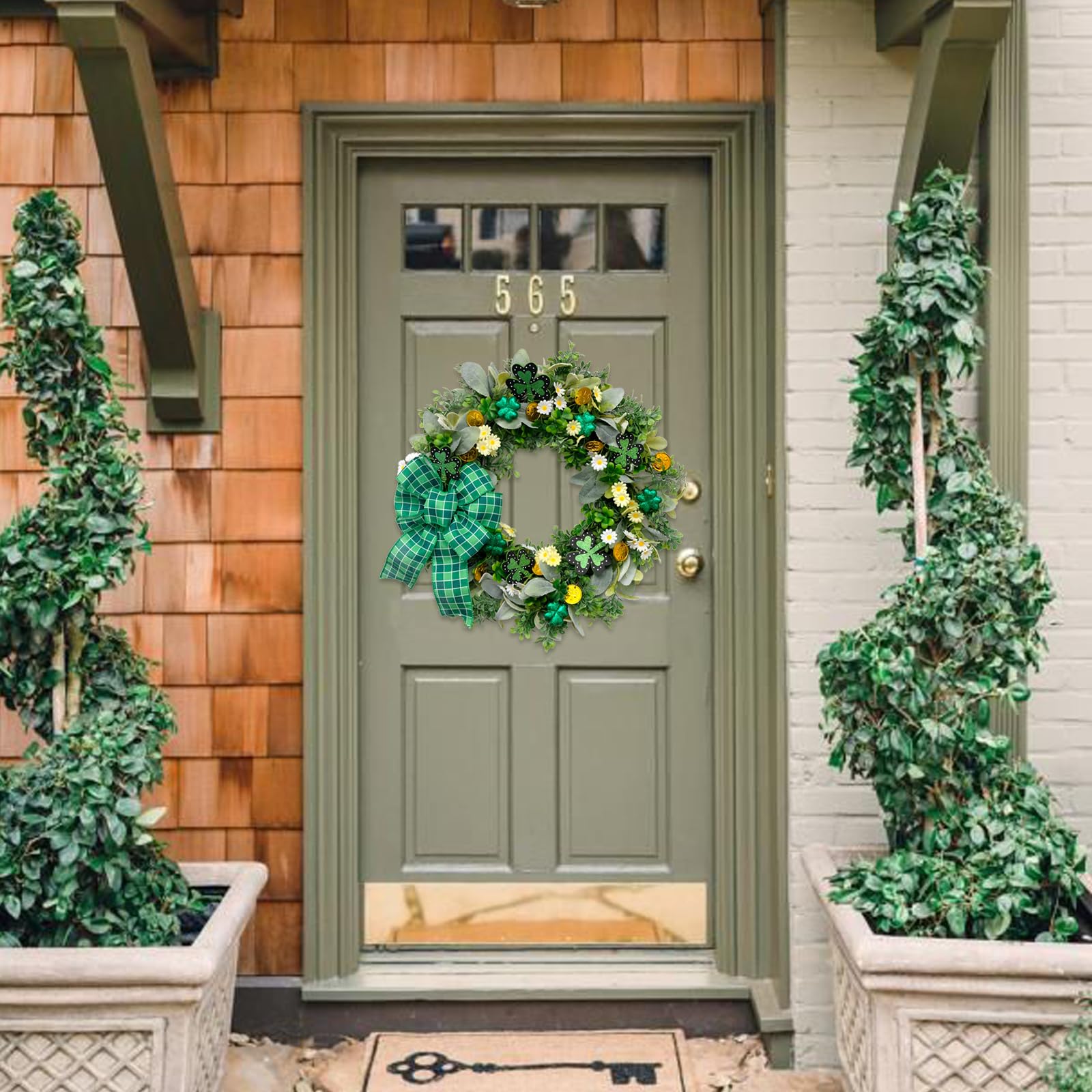 vivimemo St. Patrick's Day Wreath 20-inch Green Four-Leaf Clover Irish Day Wreath St. Patrick's Day Holiday Decoration Front Porch Party Spring Yard Decoration