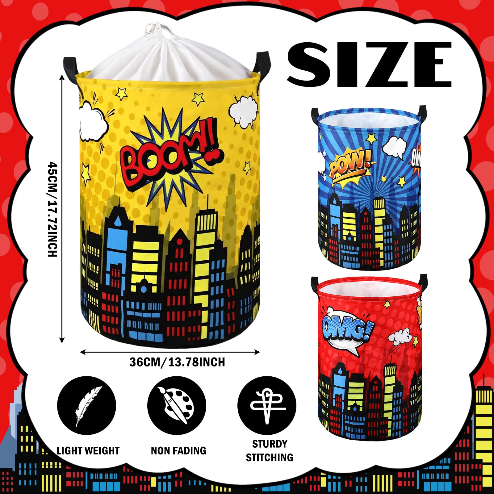 Maxdot 3 Pcs Laundry Hamper Boys Hero Storage Bins 45l Toy Storage Bin Boys Room Laundry Basket Collapsible Fabric Bins Playroom Bedroom Nursery Organizer Nursery Toy Dirty Cloth