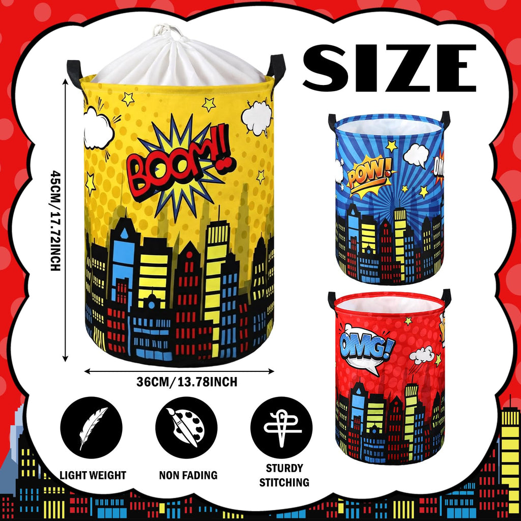 Maxdot 3 Pcs Laundry Hamper Boys Hero Storage Bins 45l Toy Storage Bin Boys Room Laundry Basket Collapsible Fabric Bins Playroom Bedroom Nursery Organizer Nursery Toy Dirty Cloth