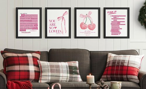 **DSHFG Cute Preppy Pink Bow Bible Verses Wall Decor - Set of 4 Christian Prints for Teen Girls' Bedroom | 8x10 Unframed**