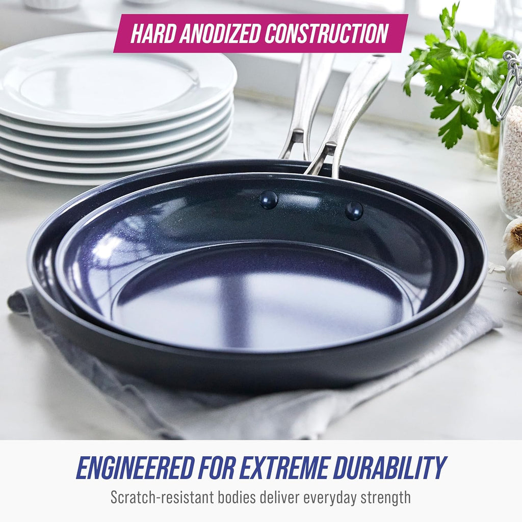 Blue Diamond Cookware Nonstick Frying Pan Skillet Set - 10" & 12" | PFAS-Free, Dishwasher & Oven Safe, Grey