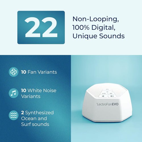 LectroFan EVO White Noise Machine by Adaptive Sound Technologies - Compact Sleep Aid for Travel & Study - 22 Non-Looping Sound Variations - White