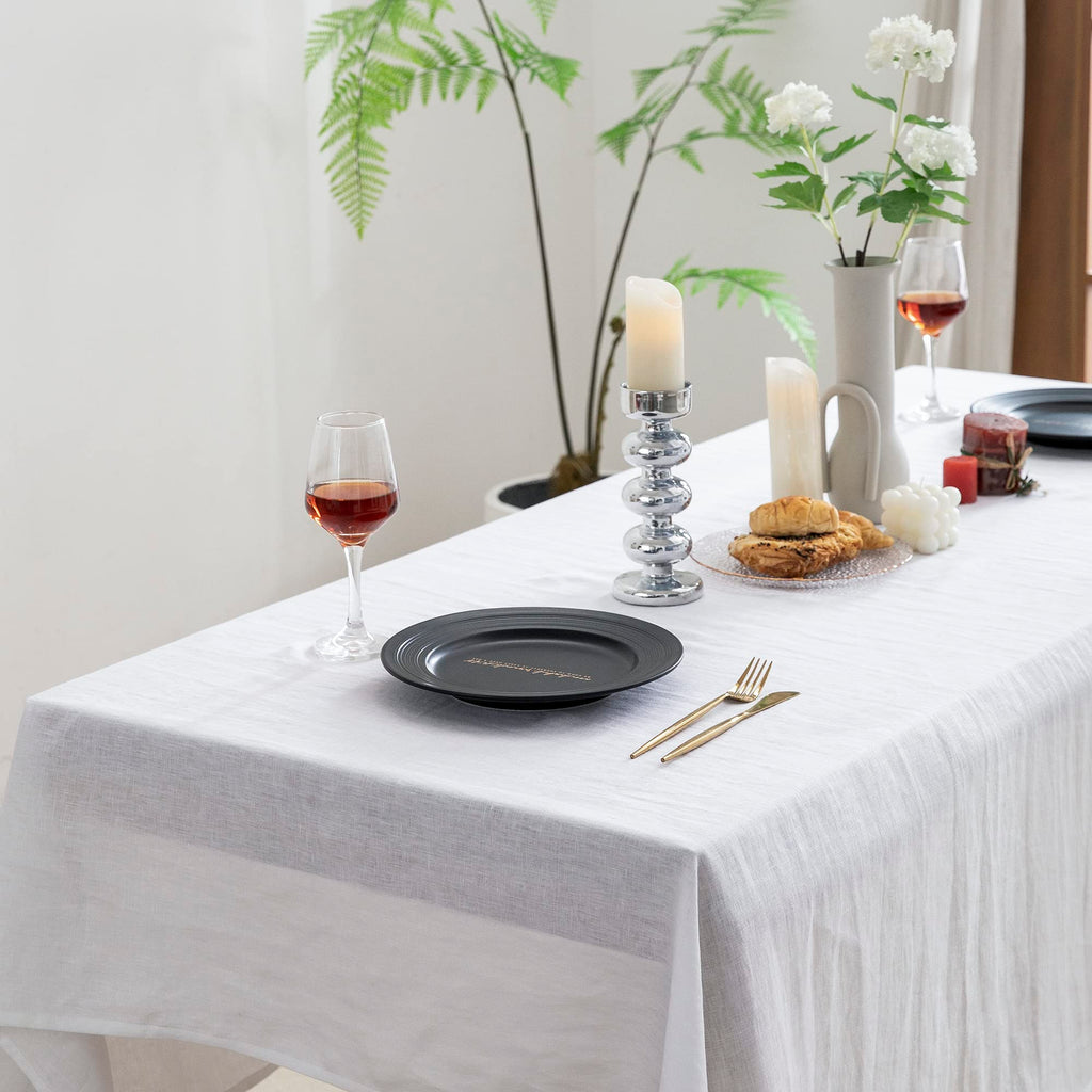 EVERLY 100% Pure Linen Rectangle Tablecloths 60x84Inches for Dining, Buffet Parties, Picnic,Events, Weddings and Restaurants, Decorative Halloween, Thanksgiving Machine Washable Tablecloths-White