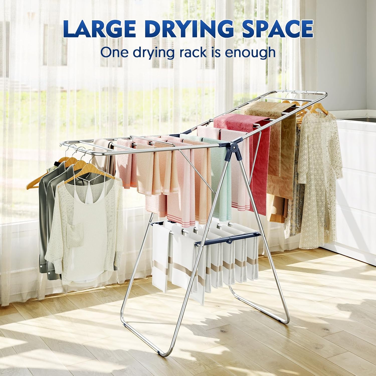 APEXCHASER Stainless Steel Clothes Drying Rack - Height-Adjustable & Foldable Gullwings for Indoor/Outdoor Use