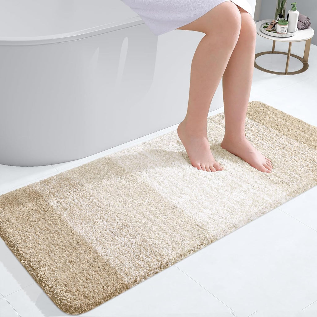 OLANLY Bathroom Runner Rug - Extra Soft Microfiber Mat with Rubber Backing | 47x20, Quick Dry, Light Beige