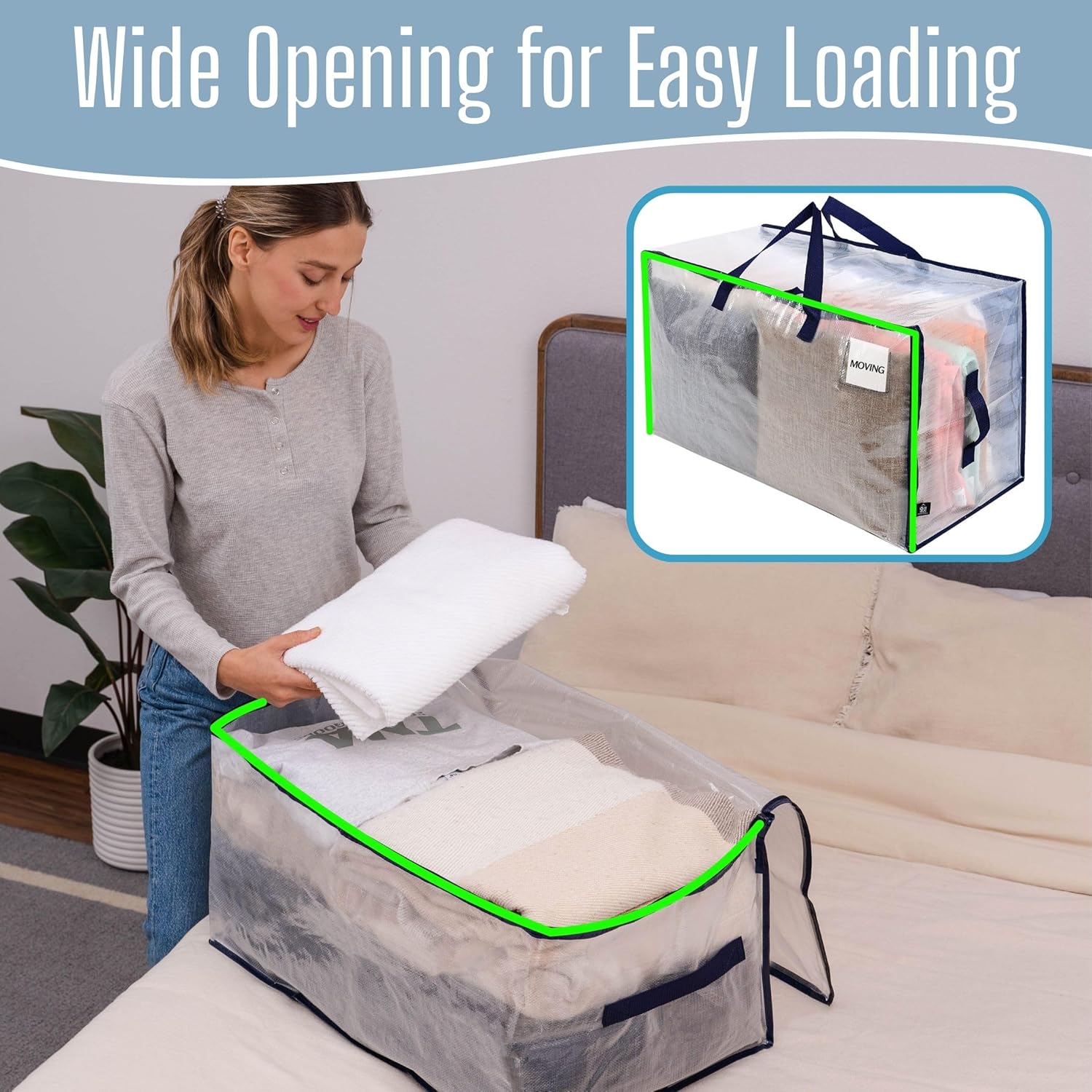 VENO Extra Large Moving Bags - 4 Pack Heavy Duty Storage Totes with Reinforced Handles & Strong Zippers