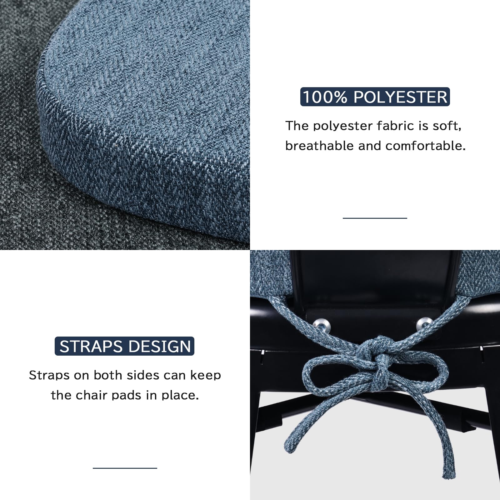 baibu 14x14 Memory Foam Metal Chair Cushions Set of 4, Dual-Layer Design Non-Slip Metal Dining Chair Pads Kitchen Seat Cushion with Machine Washable Cover, 4 Counts, Blue