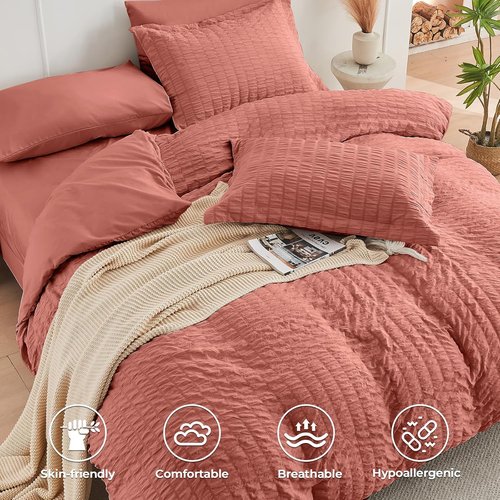 HYMOKEGE Twin Comforter Set - Luxury Seersucker 5-Piece Bedding Set | All-Season Comforter, Sheets & Pillowcase