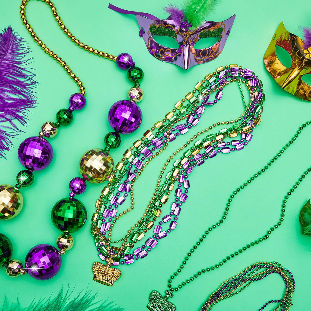 Henoyso 2 Set 50" Jumbo Mardi Gras Beads Necklaces Lighted/unlighted Assorted Costume Necklace Metallic Necklace Party Mardi Gras Decoration for Festival Parades Celebrations Carnival(Luxurious)