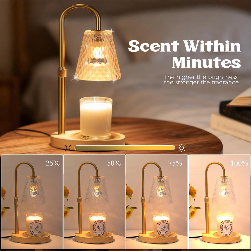 Candle Warmer Lamp with Timer - Adjustable Height Electric Wax Melter in Gold for Cozy Aesthetic Bedroom Home Decor Gift for Women Mother Friend Birthday Various Festivals