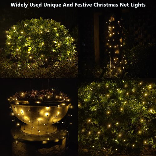 LED Christmas Net Lights by [Brand Name] - 144 Warm White LEDs for Outdoor & Indoor Decor | 6ft x 6ft Green Wire