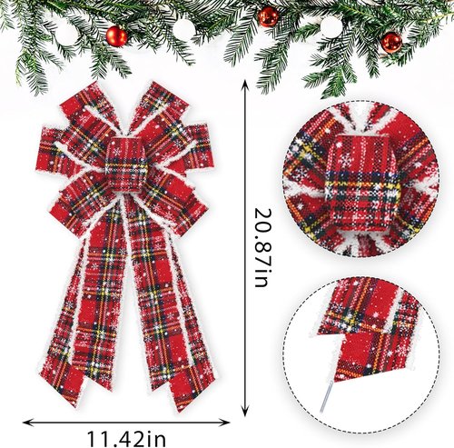 ABTOLS Large Christmas Bows - Red Buffalo Plaid Velvet Wreath Bows for Indoor/Outdoor Decor