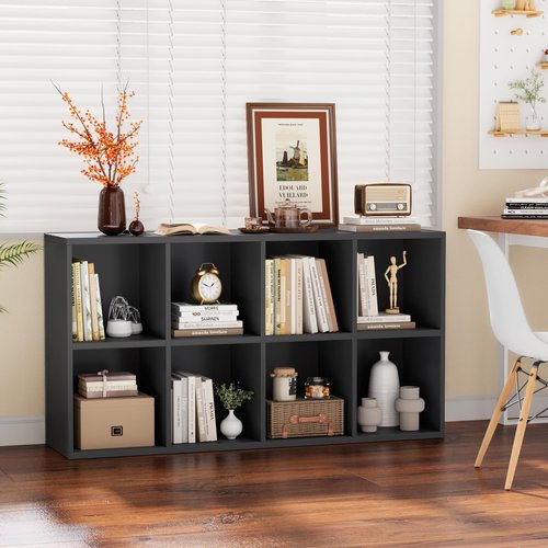 YESHOMY 8 Black Cube Bookcase, Open Frame 2-Tier Book Shelf, Bookshelf Storage Organizer with Adjustable Shelves for Organization, Room Decor
