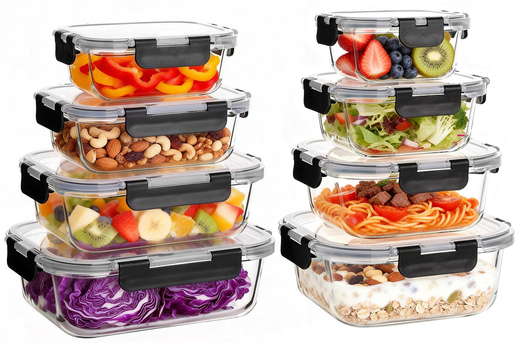 Belgol 8 Pack Glass Meal Prep Containers with Lids, Extra Thick Airtight Food Storage Set (310ml-1510ml/10.5oz–51oz), Leakproof Lunch Boxes for Leftovers