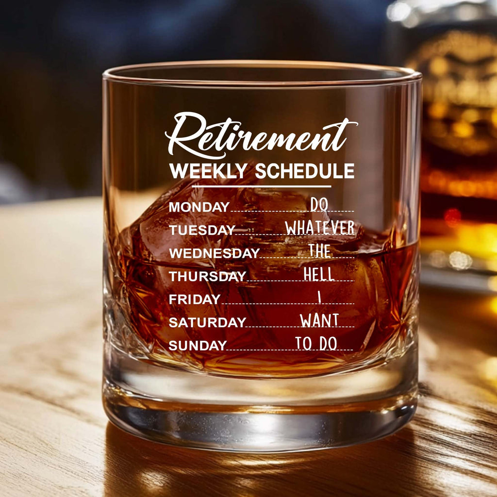 WHIDOBE Retirement Gift - Gift For Retirement Men - Weekly Schedule Whiskey Glass For Men - Retired Whiskey Glass for Dad, Grandpa - Farewell Leaving Gift For Boss, Coworker