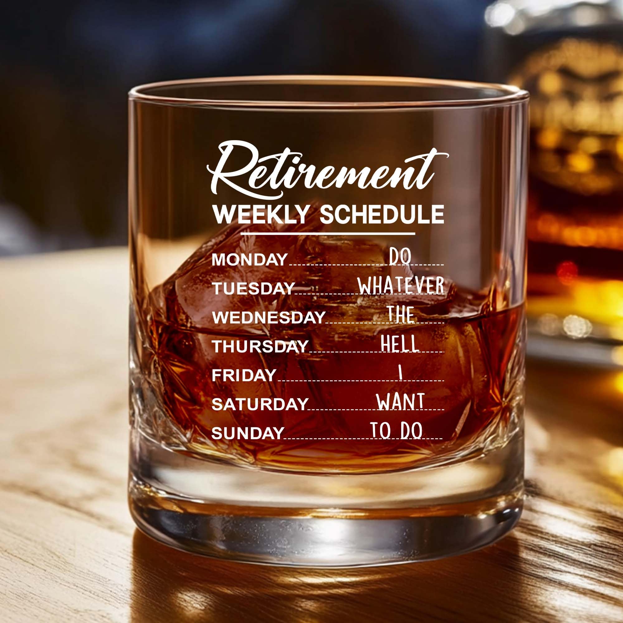 WHIDOBE Retirement Gift - Gift For Retirement Men - Weekly Schedule Whiskey Glass For Men - Retired Whiskey Glass for Dad, Grandpa - Farewell Leaving Gift For Boss, Coworker