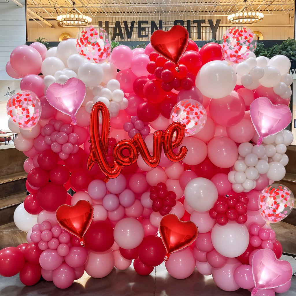 Froova Pink Red White Balloons Arch Kit Mothers Day Balloon Garland Love Foil Balloons Red Pink Heart Shaped Balloon for Women Happy Mothers Day Best Mon Anniversary Sweet Valentine Day Romantic Decor