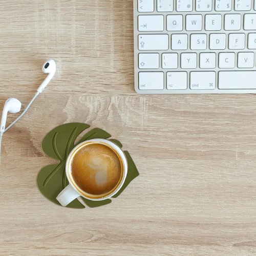 2PCS Cute Monstera Coasters, Soft Silicone Coaster for Drink, Fun Plant Cup Coasters for Desk, Creative 3D Green Turtle Leaf Drink Coaster, Tropical Home Decor