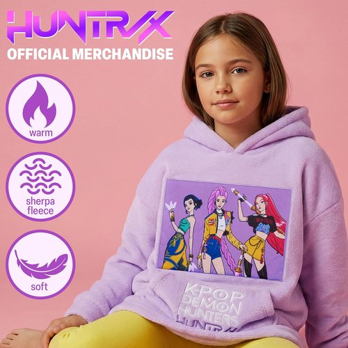Huntrix KPop Demon Hunters Fleece Wearable Blanket Hoodie - Officially Licensed for Girls 6-14 Years