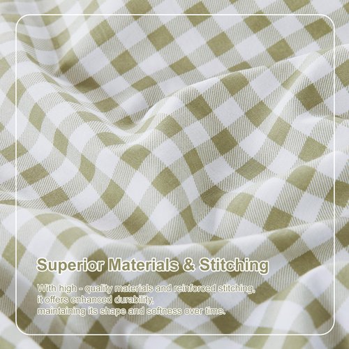 kisswish Gingham Queen Sheet Set, Lightweight Super Soft Brushed Microfiber Plaid Bed Sheets with 16" Deep Pocket, 4 Piece Ruffle Farmhouse Bedroom Decor, Sage Green