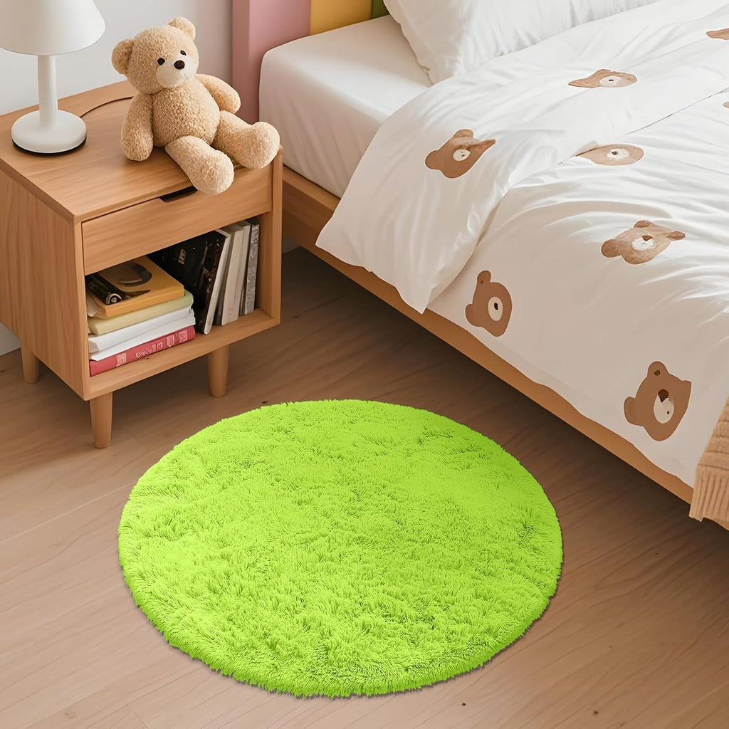OLANLY Round Lime Green Area Rug - Soft, Machine Washable 2 ft Circle Carpet for Bedroom & Nursery Decor