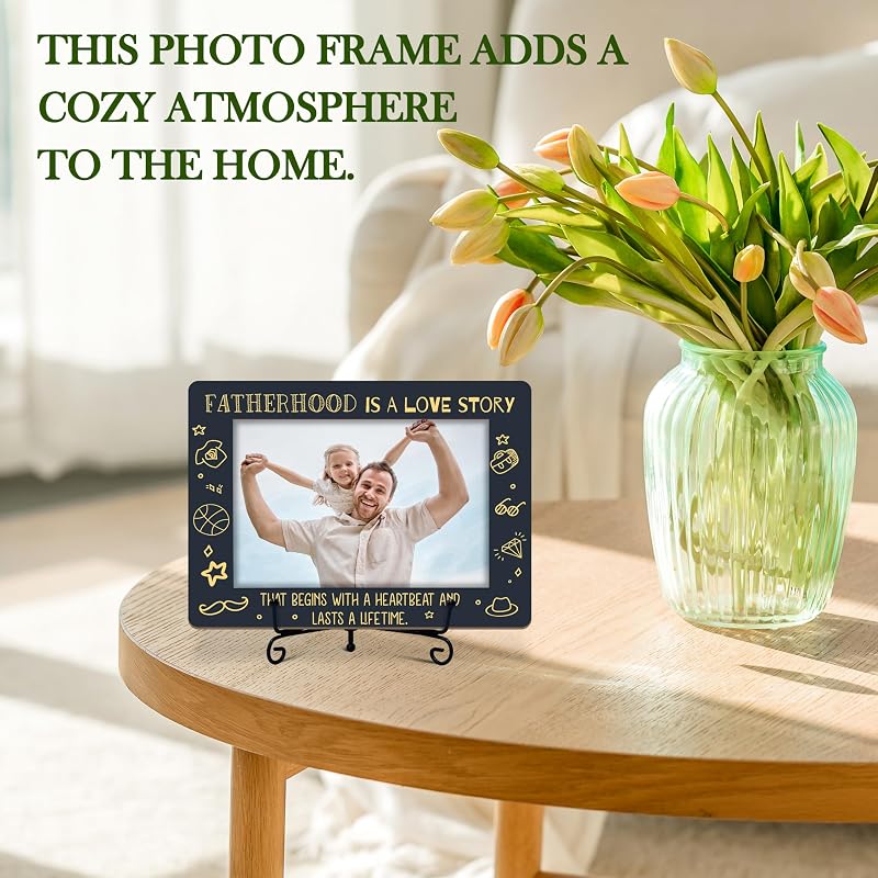 Dad Photo Frame - Wooden 6x4 inch Display with Iron Stand, Father’s Day Gift