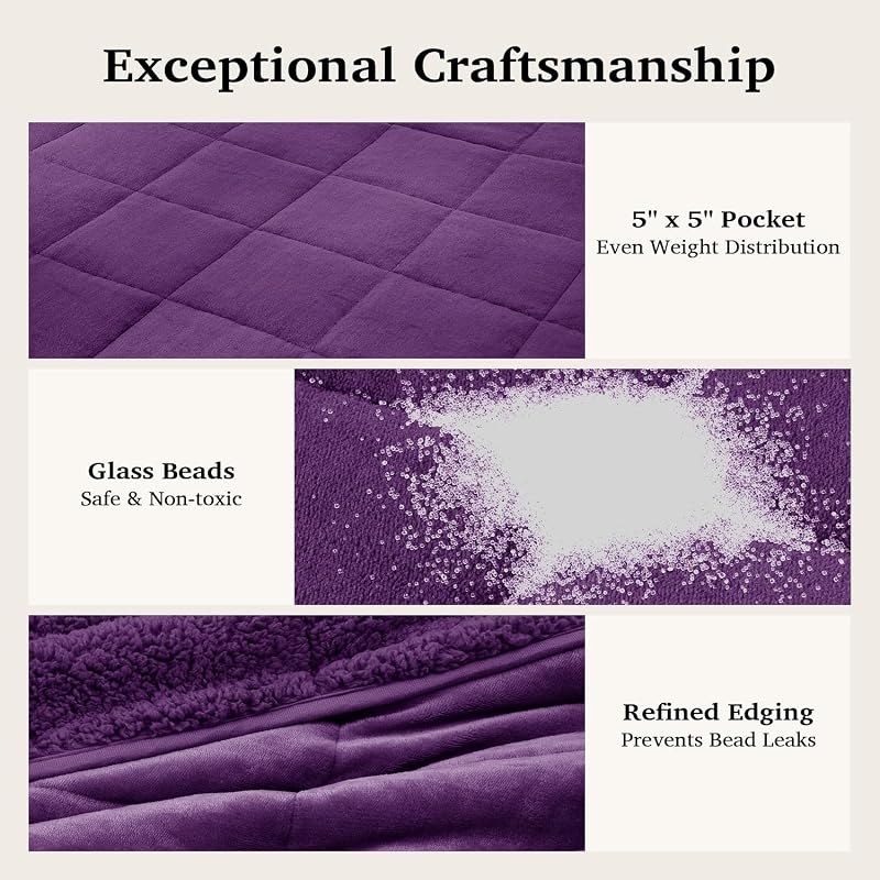 Sivio 20 lb Queen Weighted Blanket 60 x 80 in – Purple Sherpa Fleece