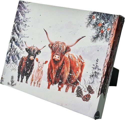 Highland Cattle | LED Lighted Cow Calf Portrait - Fiber-Optic Lights with Timer | 6x8 Horizontal Decor