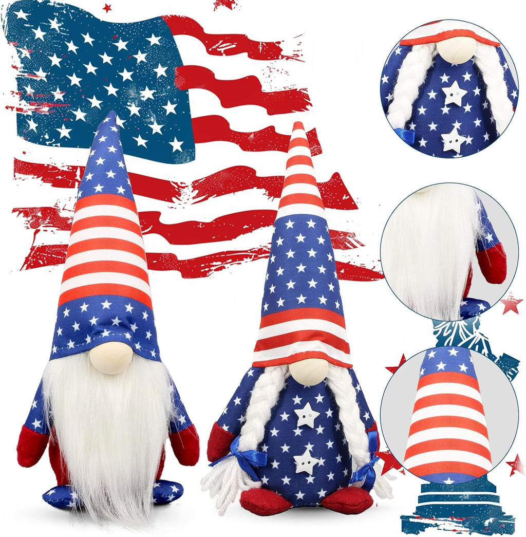Regine Switzerland Patriotic USA Gnomes - 250th Anniversary Home Decor - Red, White & Blue Figurines for 4th of July Celebrations