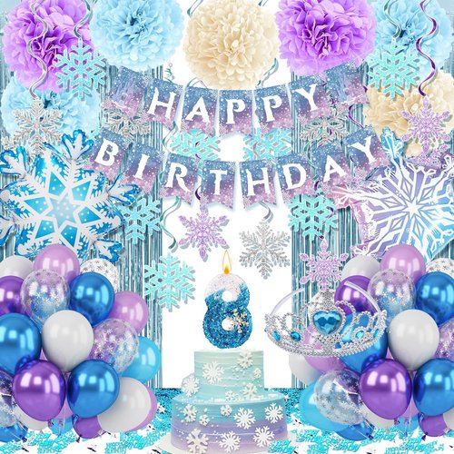 Birthday Decorations for Girls - 8th Birthday Party Supplies with Balloons, Crown & Banner