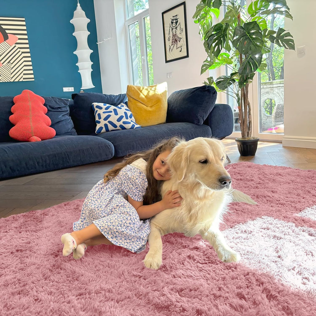 OLANLY Area Rugs - Soft Fluffy Shaggy Indoor Carpet for Living Room & Bedroom | 4x5.9 ft Pale Pink