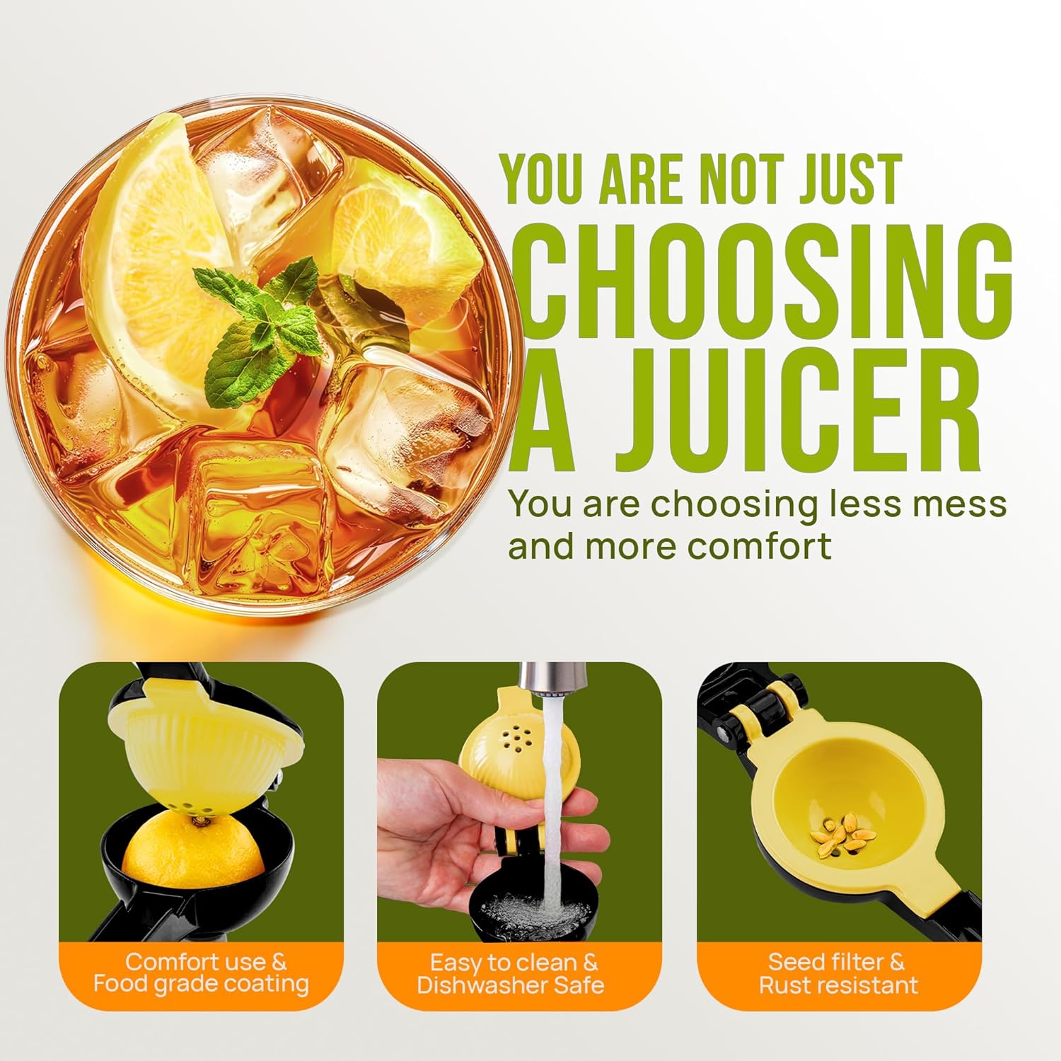 Zulay Kitchen Lemon Squeezer - Sturdy 2-in-1 Hand Juicer for Maximum Juice Extraction | Easy-Clean Black/Yellow
