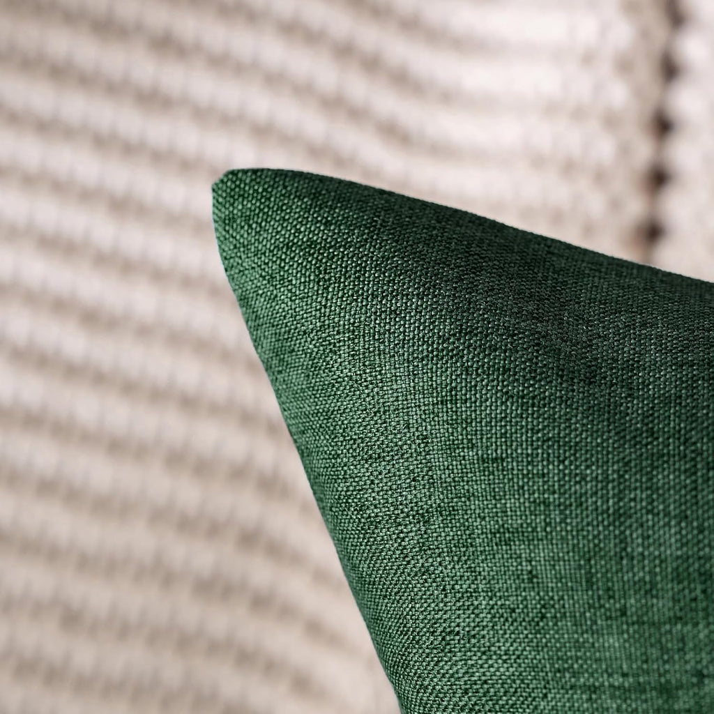 MIULEE Decorative Outdoor Throw Pillow Covers - Waterproof Faux Linen Cushion Cases | 20x12 Inch Emerald Green (Pack of 2)