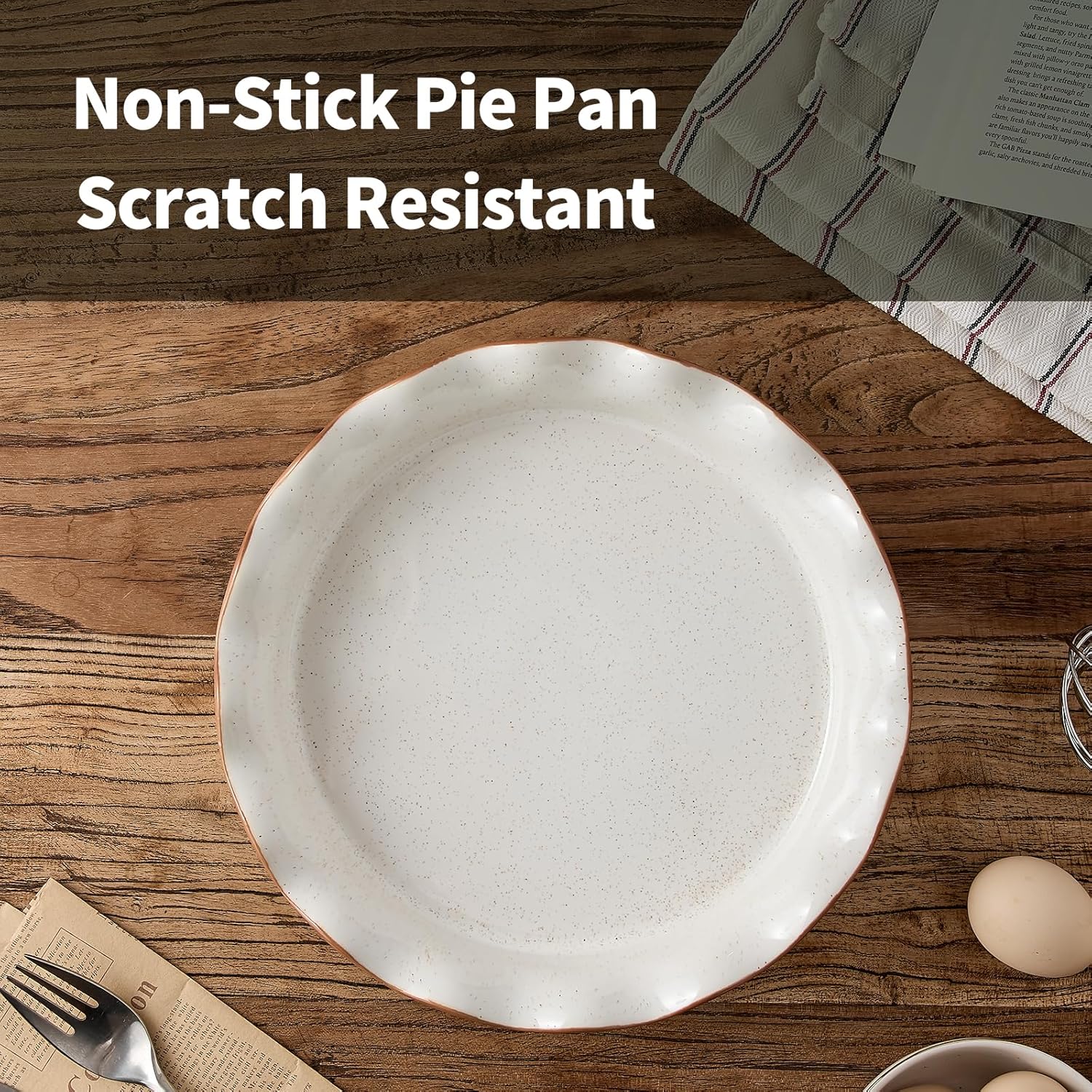SIDUCAL Non-Stick Ceramic Pie Pan - 10.5 Inch Deep Dish with Ruffled Edge | Dishwasher & Oven Safe (White)