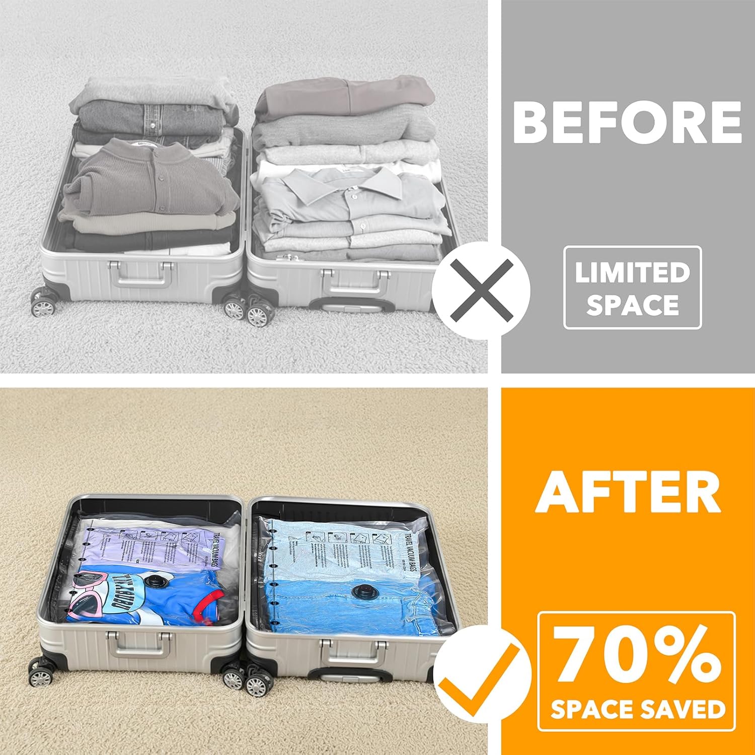 SpaceAid Vacuum Seal Bags - 21 Pack Travel Compression Bags with Electric Pump for Luggage & Clothing