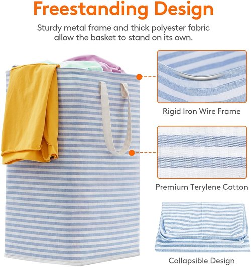 Lifewit Laundry Basket - 80L Collapsible Clothes Hamper with Reinforced Handles | Waterproof Design - Blue